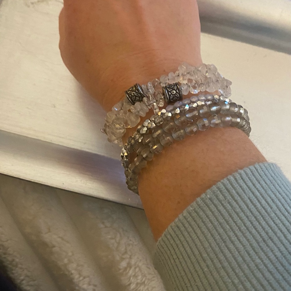 Handmade  Silver and Clear Beaded Bracelet Set